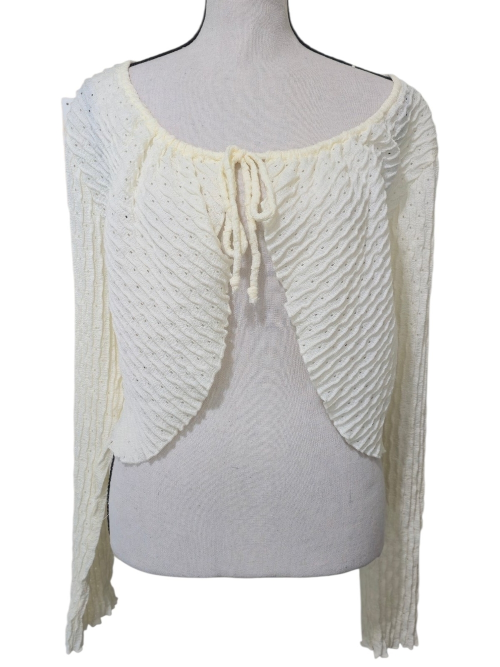 Atelier by Kirious Textured Crinkle Bolero Shrug Cardigan Cream Size XL Festival